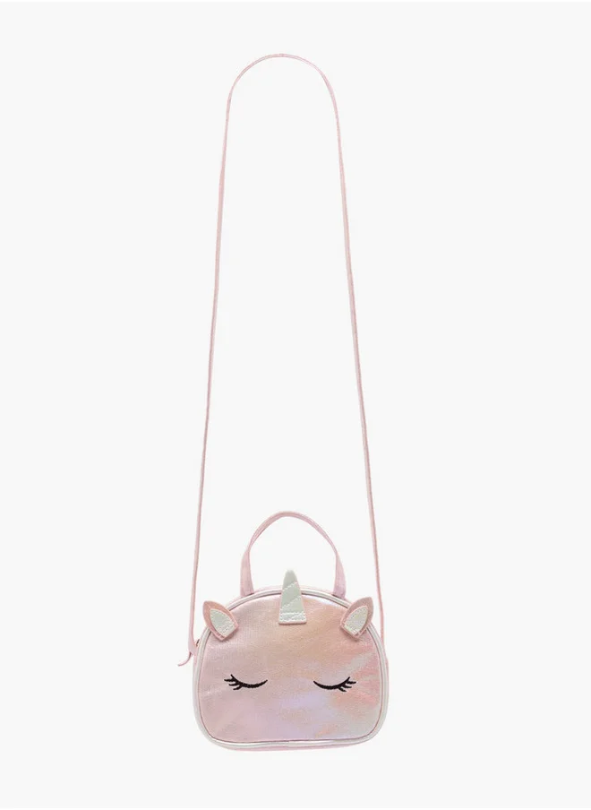 Flora Bella By Shoexpress Unicorn Applique Sling Bag with Zip Closure