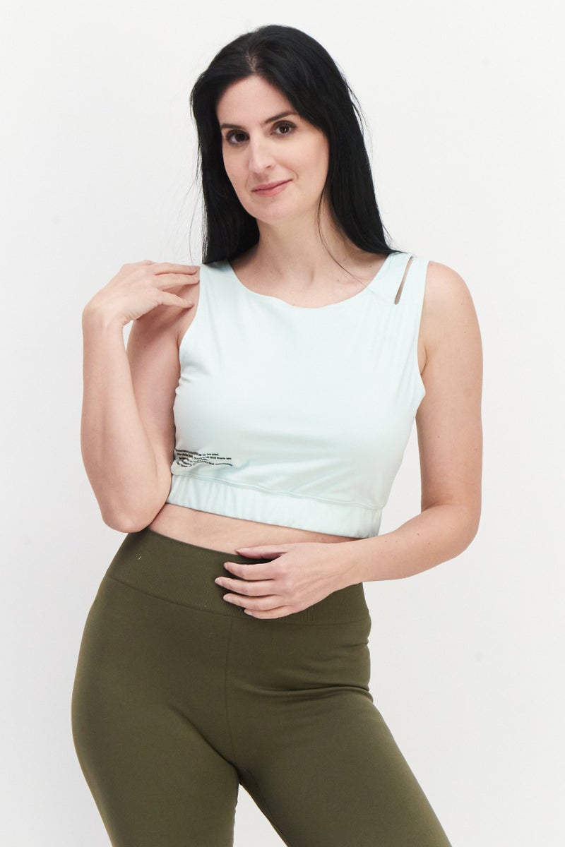 Honeydew Women Round Neck Sleeveless Textured Cut Out Crop Top, Lime Green - Image 1