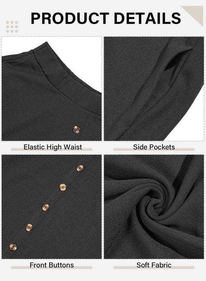 Moon Wood Women Plus Size Midi Skirt Vintage High Waist A-line Casual Skirts with Pockets, Black, XXL Plus - Image 4