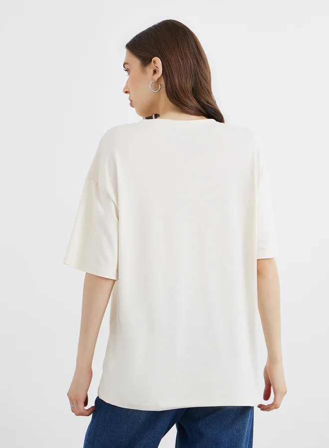 Take Two Take Two Graphic Print Round Neck Oversized T-Shirt