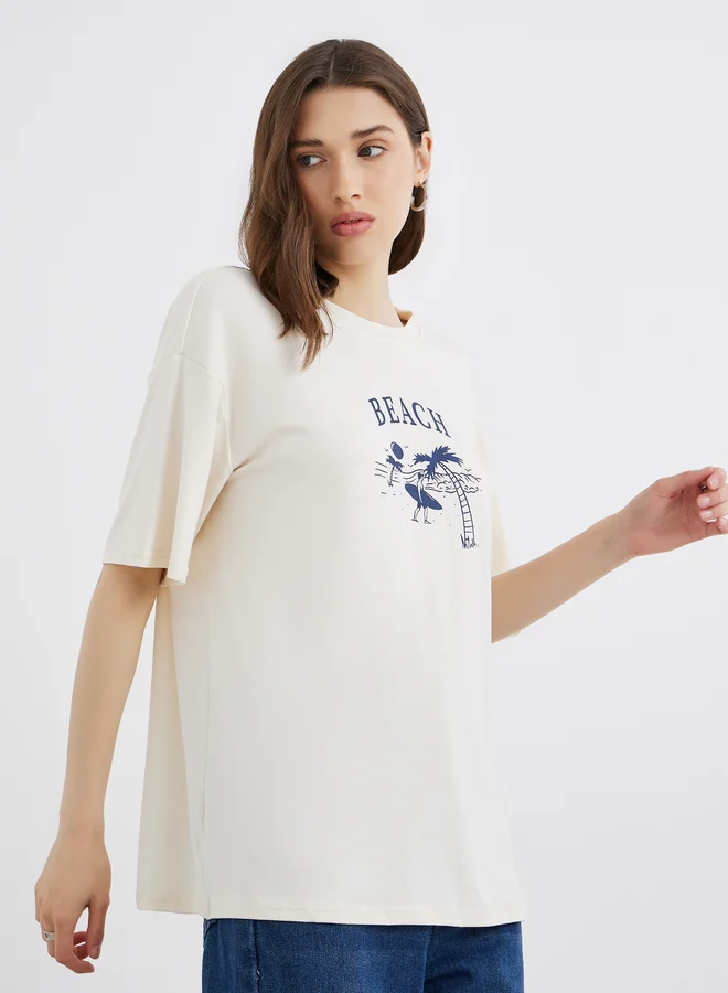 Take Two Take Two Graphic Print Round Neck Oversized T-Shirt