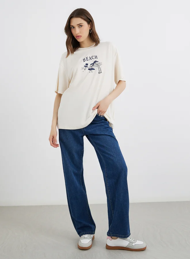 Take Two Take Two Graphic Print Round Neck Oversized T-Shirt