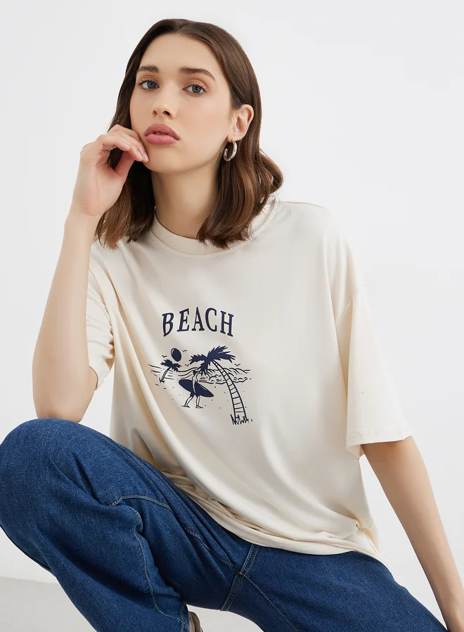 Take Two Take Two Graphic Print Round Neck Oversized T-Shirt