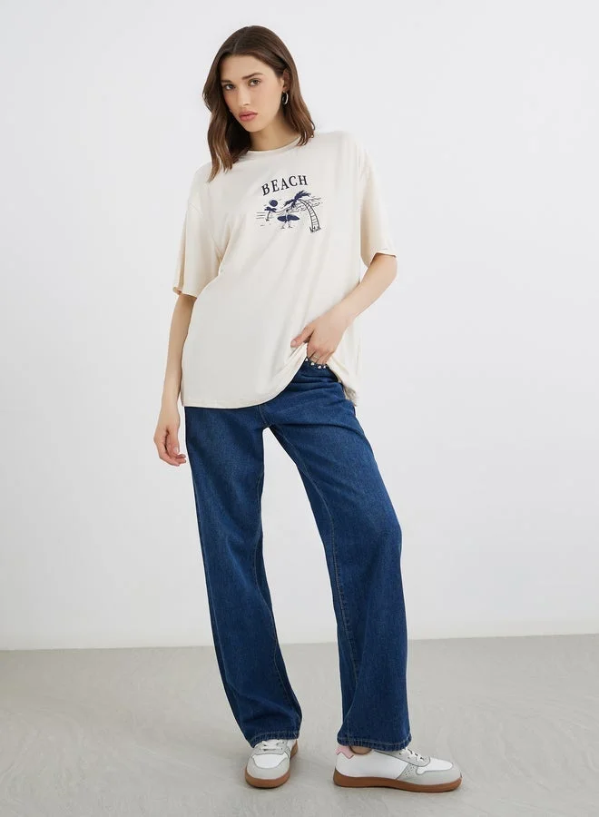 Take Two Graphic Print Round Neck Oversized T-Shirt