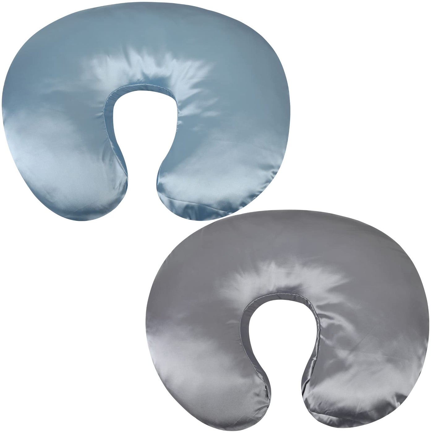 Tcmyyund Satin Nursing Pillow Cover Set 2 Pack Ultra Soft Silk Compatible with Boppy Pillow for Breastfeeding Pillow Protect for Baby Hair and Skin Grey  Lt Blue