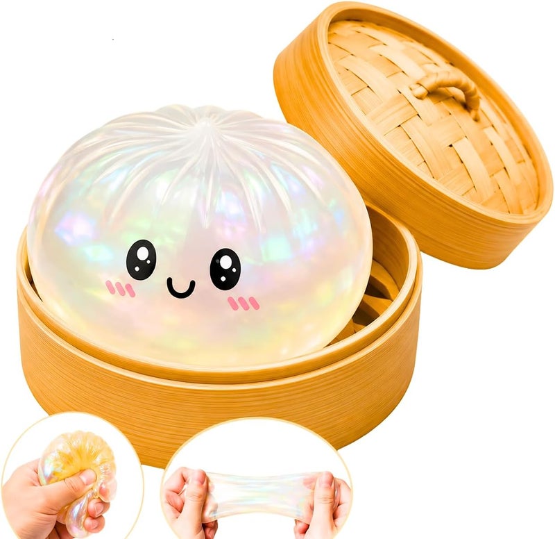 Dumpling Squishy Mystery Box Stress Relief Toy - Colorful Reusable Squeeze Ball with Steamer - Image 1
