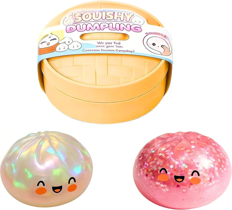 Dumpling Squishy Mystery Box Stress Relief Toy - Colorful Reusable Squeeze Ball with Steamer - Image 2