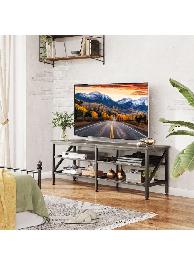 ACPLAY TV Stand for 45–65 Inch TVs, Entertainment Center with 3-Tier Open Storage and Soundbar Shelf, Industrial Media Console Table with Metal Frame for Living Room or Bedroom