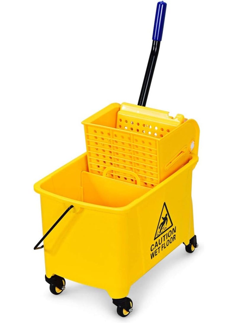 On Mart 20L/21 Quart Commercial Mop Bucket with Wringer, Portable Mop Bucket with Wheels & Handle, Household Mop Wringer Bucket for Home Office Market Restaurant Hotel (Yellow) - Image 1