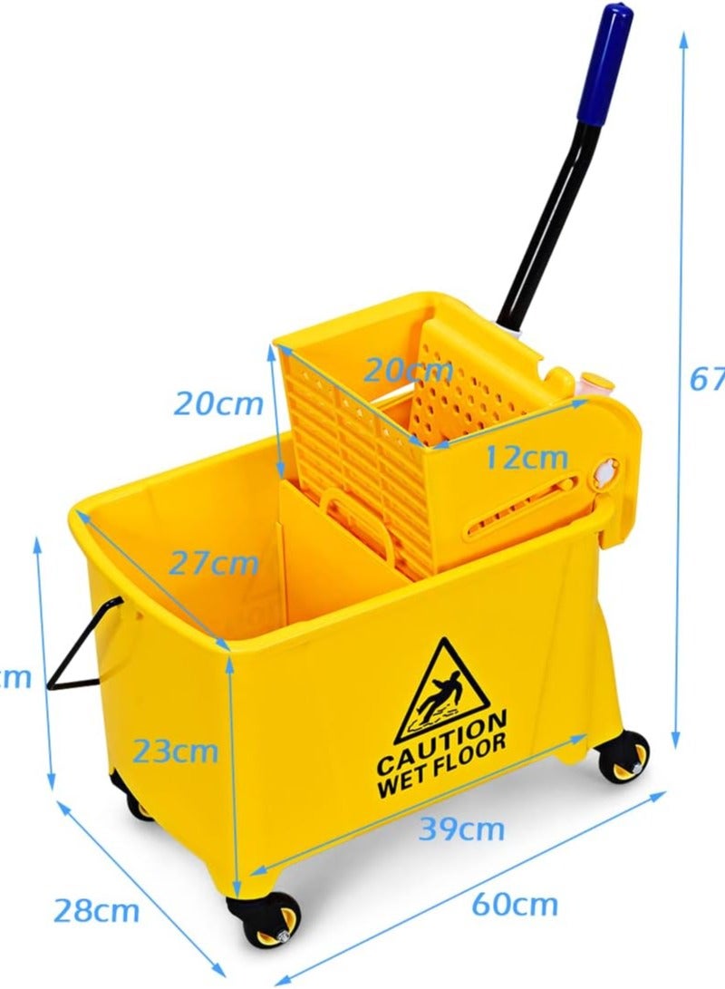 On Mart 20L/21 Quart Commercial Mop Bucket with Wringer, Portable Mop Bucket with Wheels & Handle, Household Mop Wringer Bucket for Home Office Market Restaurant Hotel (Yellow) - Image 5