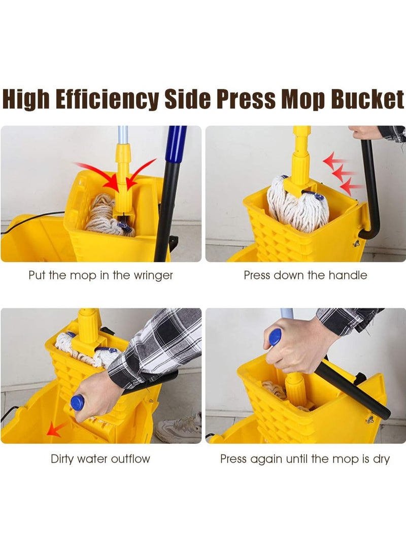 On Mart 20L/21 Quart Commercial Mop Bucket with Wringer, Portable Mop Bucket with Wheels & Handle, Household Mop Wringer Bucket for Home Office Market Restaurant Hotel (Yellow) - Image 4