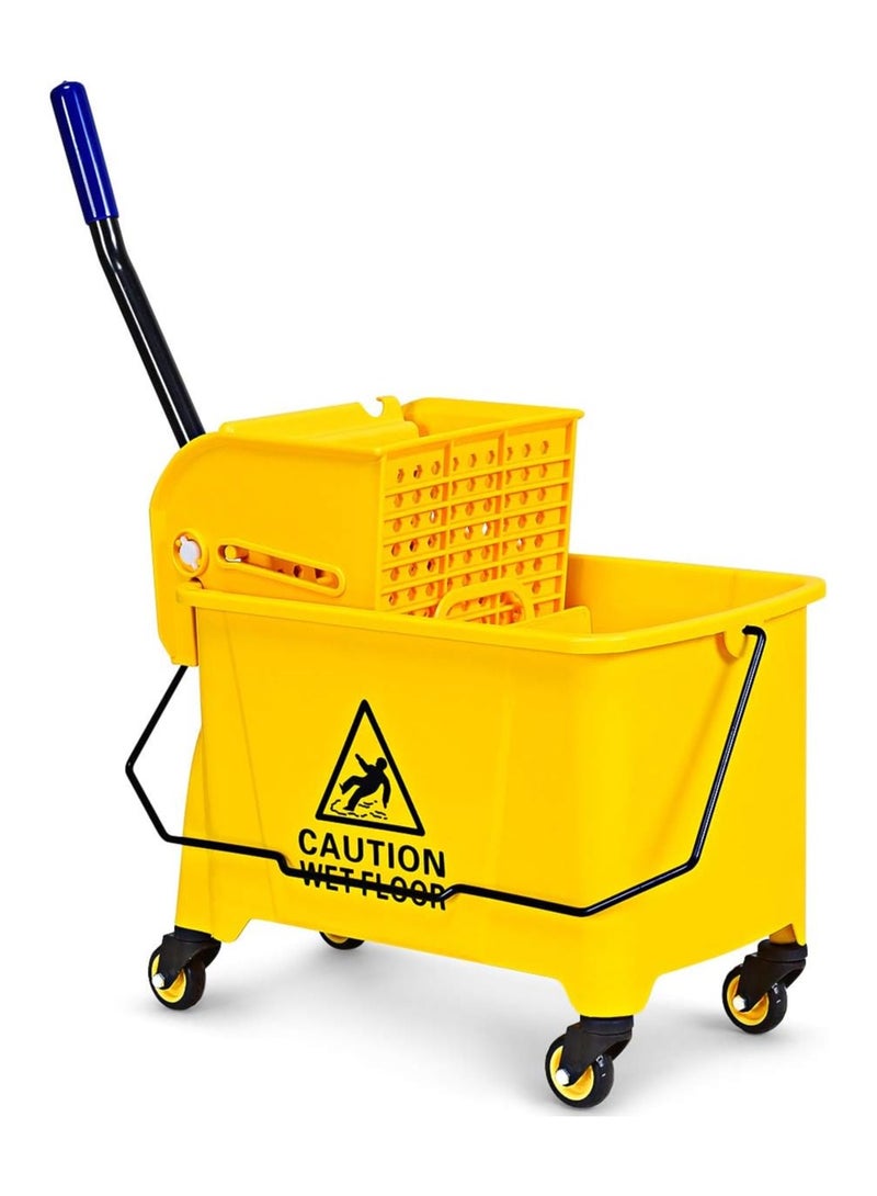 On Mart 20L/21 Quart Commercial Mop Bucket with Wringer, Portable Mop Bucket with Wheels & Handle, Household Mop Wringer Bucket for Home Office Market Restaurant Hotel (Yellow) - Image 3