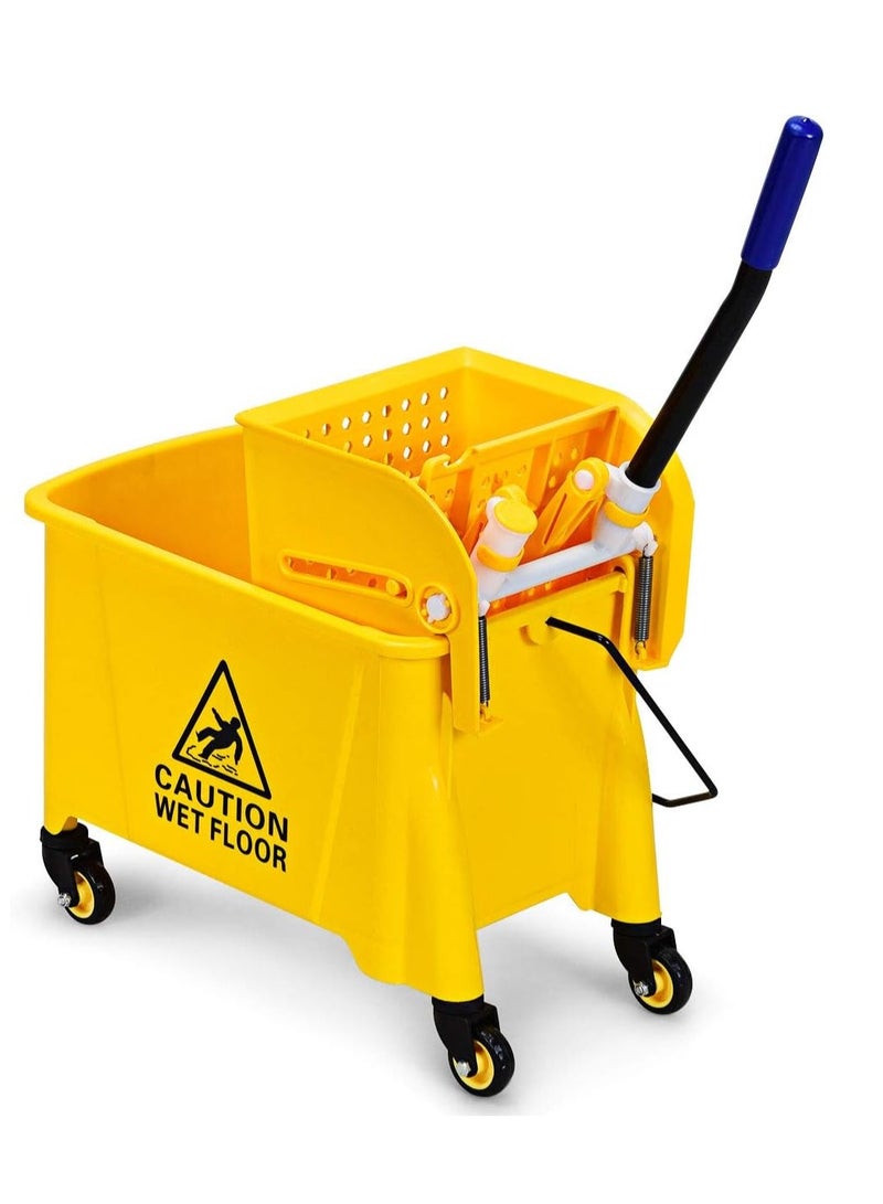 On Mart 20L/21 Quart Commercial Mop Bucket with Wringer, Portable Mop Bucket with Wheels & Handle, Household Mop Wringer Bucket for Home Office Market Restaurant Hotel (Yellow) - Image 2