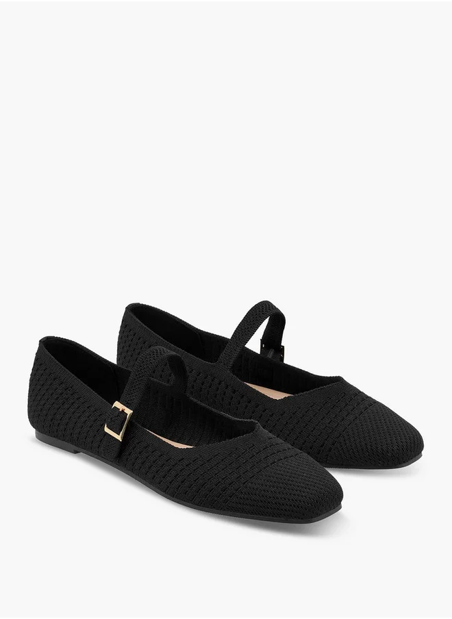Flora Bella By Shoexpress Women's Textured Mary Jane Shoes with Buckle Closure