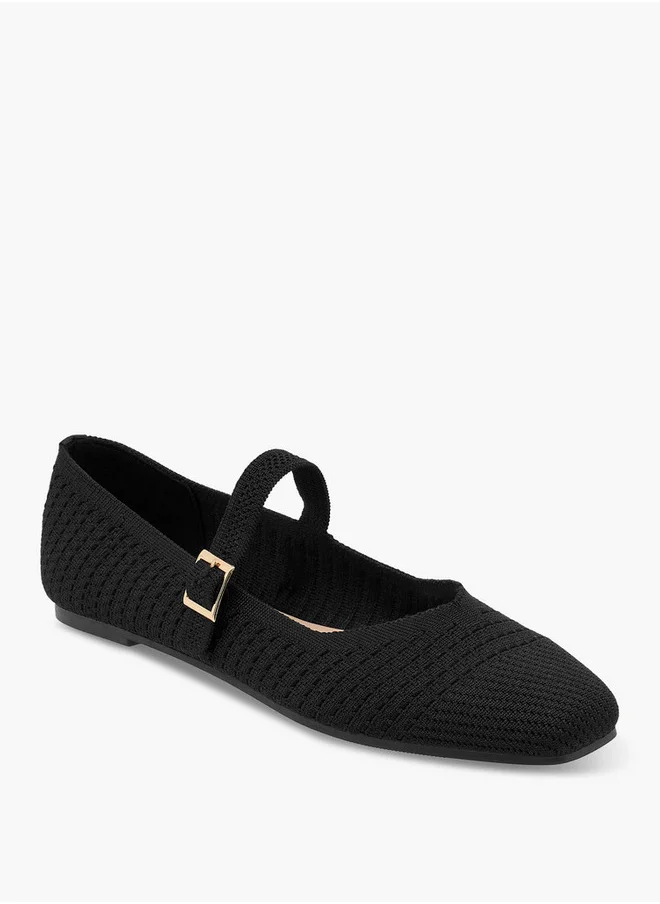 Flora Bella By Shoexpress Women's Textured Mary Jane Shoes with Buckle Closure