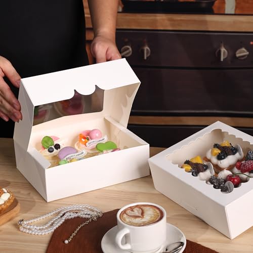 NPLUX Cookie Boxes Bakery Boxes with Window 8x6.5x2.5 Inches Auto-Popup Treat Pastry Boxes for Gift Giving(24pack,White) - Image 4