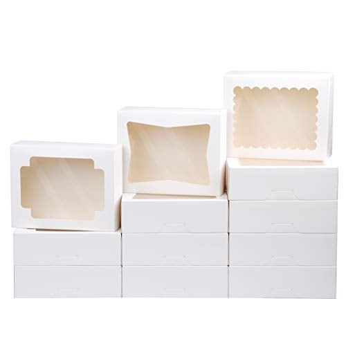 NPLUX Cookie Boxes Bakery Boxes with Window 8x6.5x2.5 Inches Auto-Popup Treat Pastry Boxes for Gift Giving(24pack,White) - Image 1