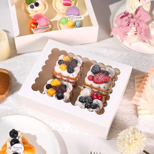 NPLUX Cookie Boxes Bakery Boxes with Window 8x6.5x2.5 Inches Auto-Popup Treat Pastry Boxes for Gift Giving(24pack,White) - Image 2