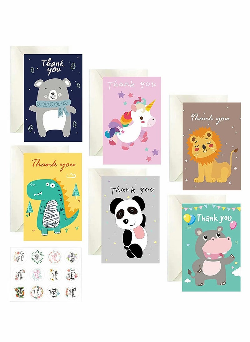 Greeting Cards Pack, 12pcs Animal Greeting Cards with 12pcs Stickers and 12pcs Envelopes, 6 Styles - Image 1