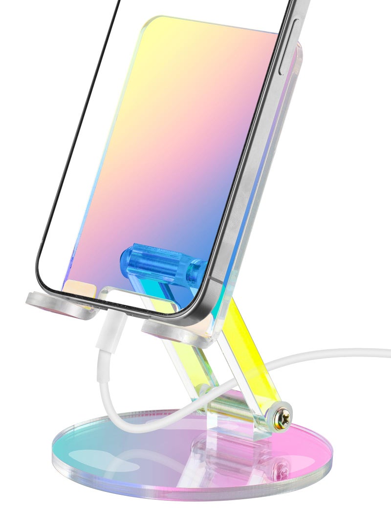 Tomorotec Adjustable Angle Acrylic Cell Phone Stand for Desk Foldable Acrylic Phone Holder Cute for Office Portable NonSlip Desktop Smartphone Holder Fit for iPhone Samsung Galaxy Iridescent - Image 3