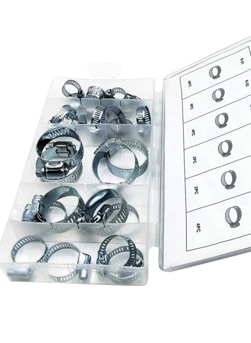 Zikra Hose Clamp, 26 Pieces Stainless Steel Adjustable Size Range Worm Gear Hose Clamp, Fuel Line Clamp for Plumbing, Automotive And Mechanical Application Pipes, Clip Fixed Tool - Image 5