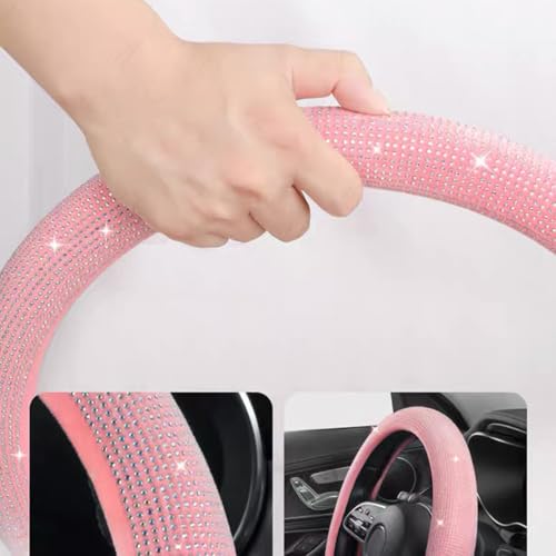 Carwales Car Steering Wheel Cover Pink for Women Girls Cute Bling Accessories 15 Inch Universal Colorful Crystal Rhinestone Diamond Rainbow Anti-Slip Wheel Protector - Image 4