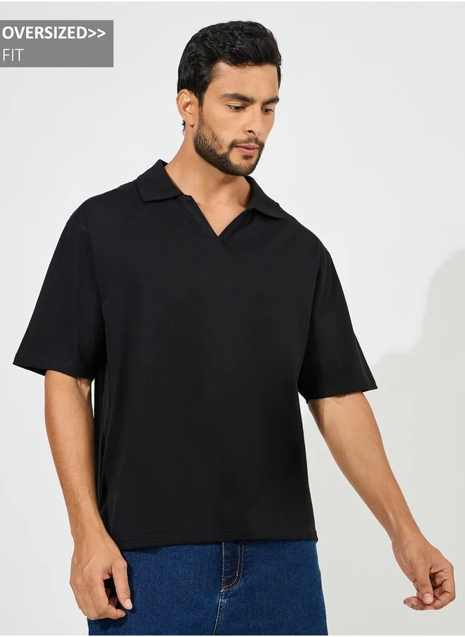 Styli Styli Heavy Jersey Flat Knit Collar Oversized Polo