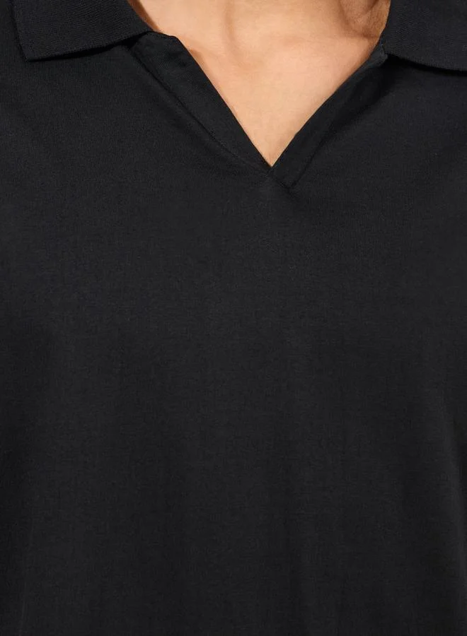 Styli Styli Heavy Jersey Flat Knit Collar Oversized Polo