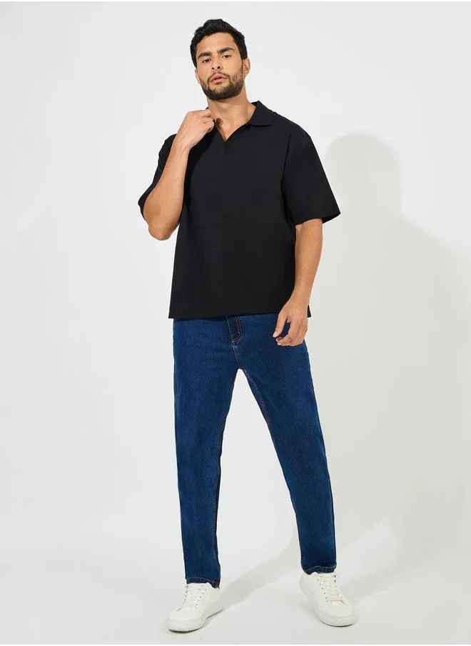 Styli Styli Heavy Jersey Flat Knit Collar Oversized Polo