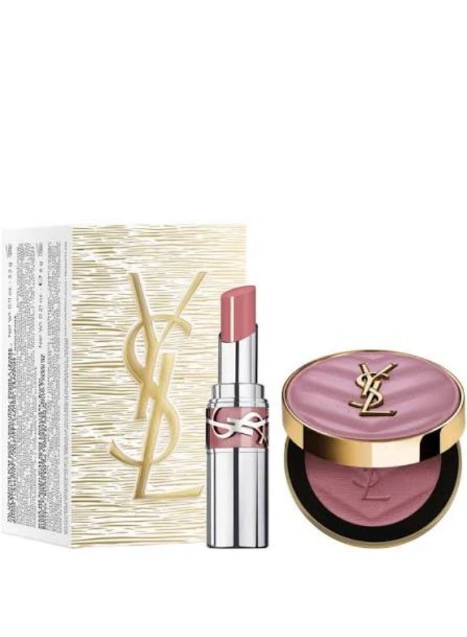 إيف سان لوران YSL طقم Make Me Blush Powder 44 Nude Lavallière مع Loveshine Lipstick 44 – مجموعة فاخرة تضم بلاشر وأحمر شفاه