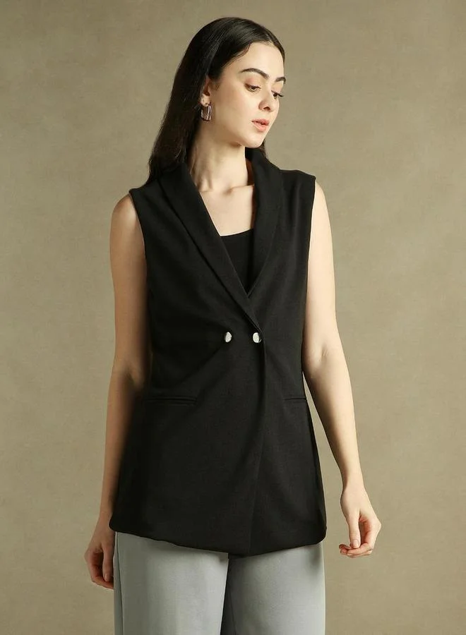 Dennis Lingo Solid Button Sleeveless Blazer by Styli