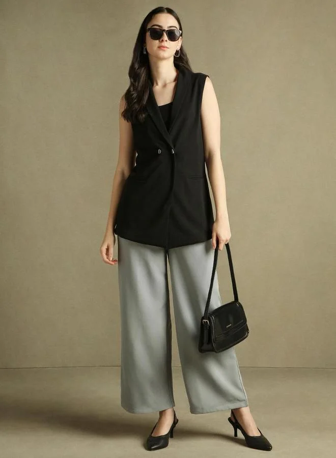 Dennis Lingo Solid Button Sleeveless Blazer by Styli
