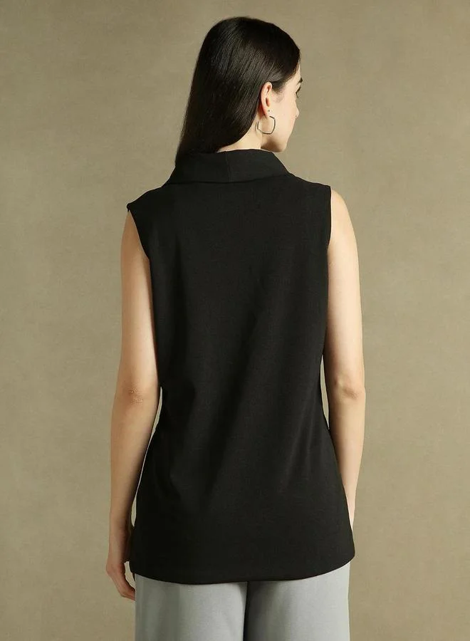 Dennis Lingo Solid Button Sleeveless Blazer by Styli