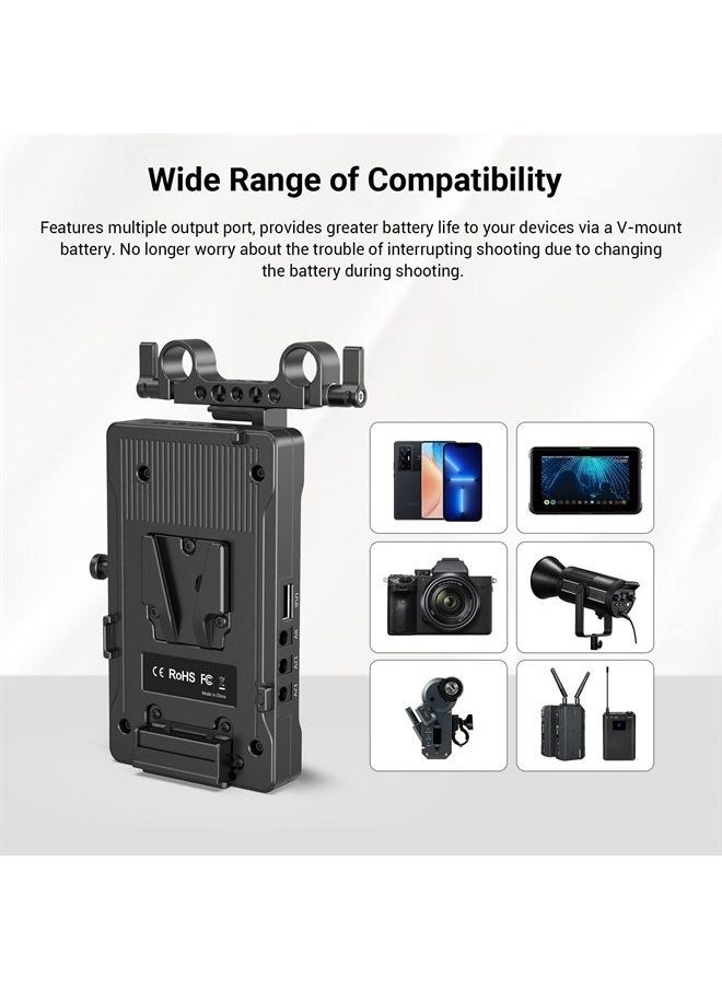 SMALLRIG SmallRig V Mount Battery Adapter Plate, Power Supply Splitter with 15 mm Rod Clamp and Adjustable Arm, for Sony for Canon DSLR Cameras/Camcorders - 3204 