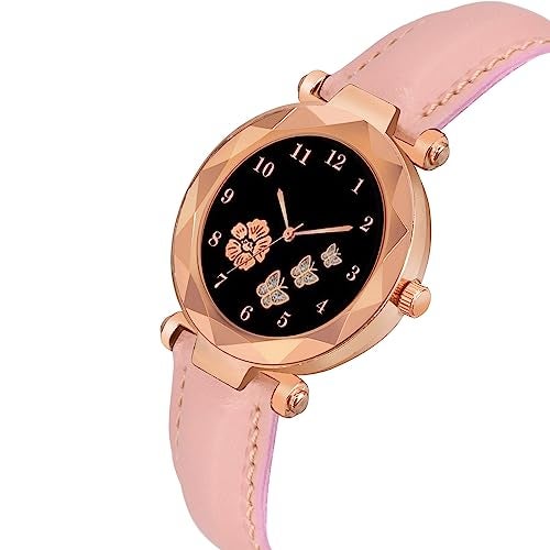 CERO Leather Analogue New Flower Butterfly Print Dial Lathers Strap Girls And Womans Watches (Pink) - Image 2
