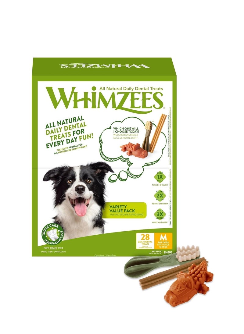 WHIMZEES Daily Dental Treats 28 pack for M dogs 12 18kg 