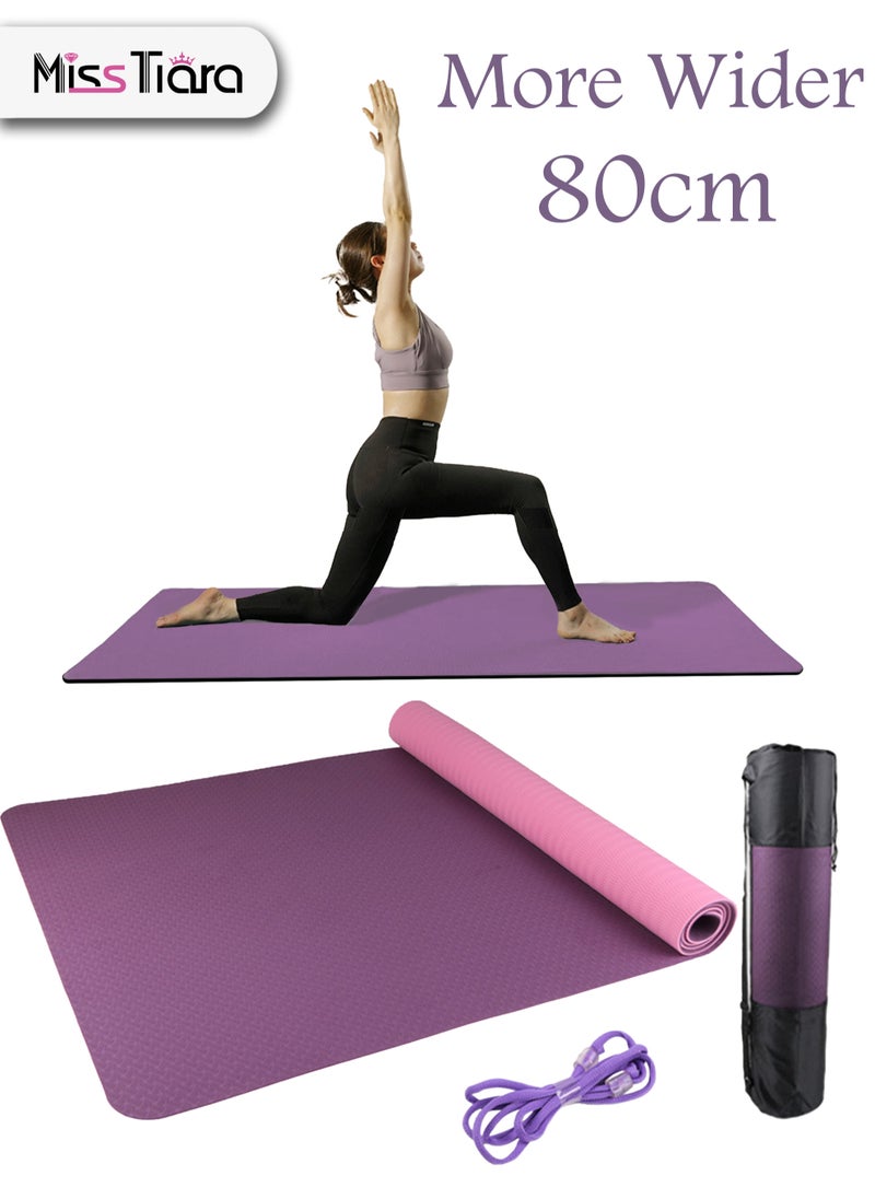 MissTiara 80cm Extra-Wide TPE Yoga Mat with Double-Sided Anti-Slip Design and Portable Storage Bag Suitable for Yoga Pilates Exercise and Fitness(183cm x 80cm x 0.8cm)  - Image 1