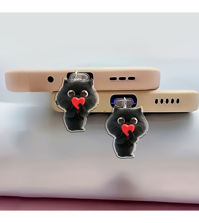 غطاء غبار أكريليك ثنائي الأبعاد على شكل قطة سوداء لهواتف iPhone ومنافذ Type-C (إكسسوار واقي) - Image 1