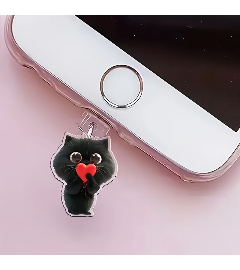 غطاء غبار أكريليك ثنائي الأبعاد على شكل قطة سوداء لهواتف iPhone ومنافذ Type-C (إكسسوار واقي) - Image 5