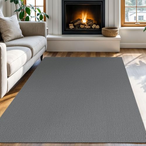 KOZYFLY Boho Rugs for Entryway Rugs 4x6 ft Washable Area Rugs Rubber Backed Living Room Rugs Braided Woven Cotton blend Indoor Outdoor Floor Carpet for Dining Room Living Room Bedroom, Dark Grey - Image 1