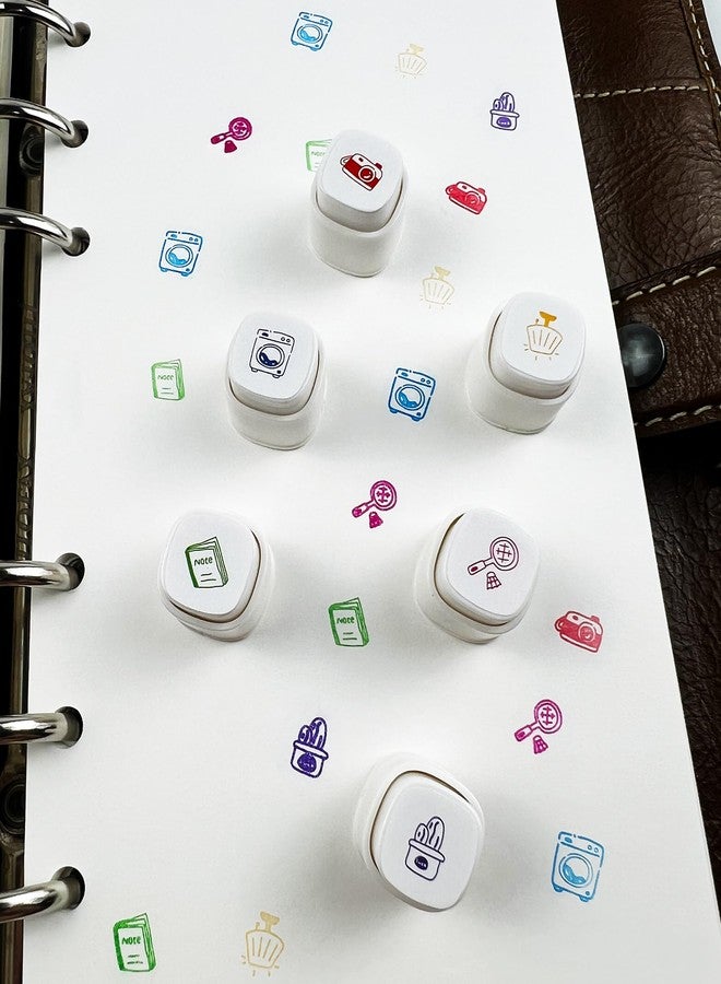 ZMLSED 6-in-1 Pre Self-Inking Planner Stamp Set - Portable Daily Life Multi Stamps with Storage Case for Bullet Journal, Scrapbooking, Travel, Daily Planning -100mm x 15mm (6 Themes, Quick-Dry Ink, Durable) - Image 3