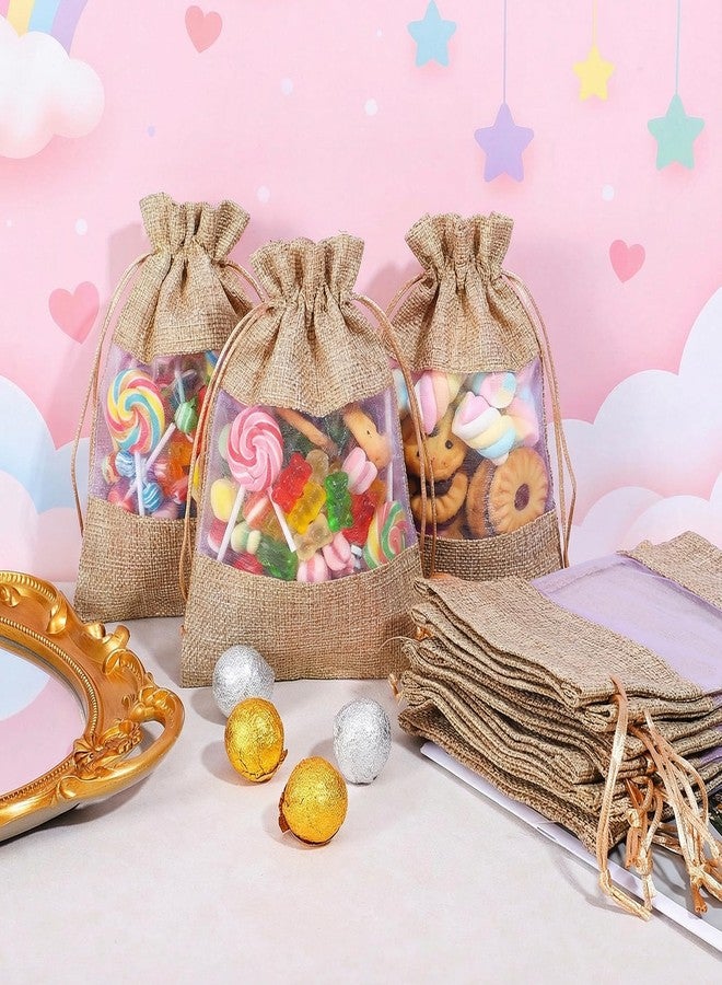 Bruislard 12 Pack Burlap Drawstring Gift Bags 5''x7'' Burlap Gift Favor Bags Organza Sheer Pouches with Drawstring Treat See Through Bag for Wedding Party Favors Jewelry Crafts - Image 3