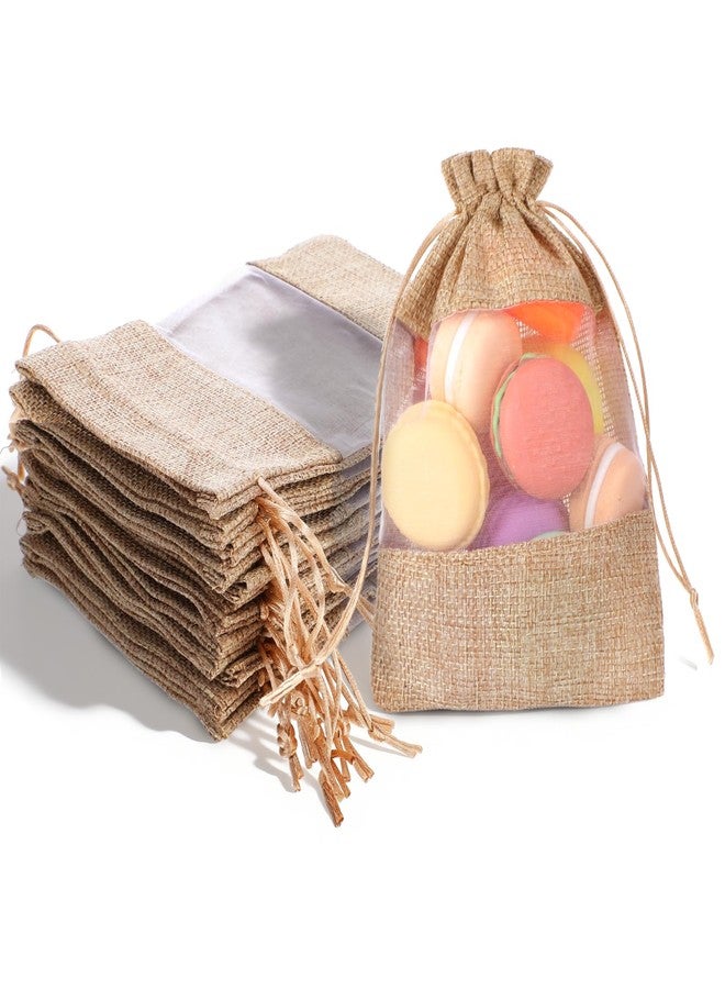 Bruislard 12 Pack Burlap Drawstring Gift Bags 5''x7'' Burlap Gift Favor Bags Organza Sheer Pouches with Drawstring Treat See Through Bag for Wedding Party Favors Jewelry Crafts - Image 1