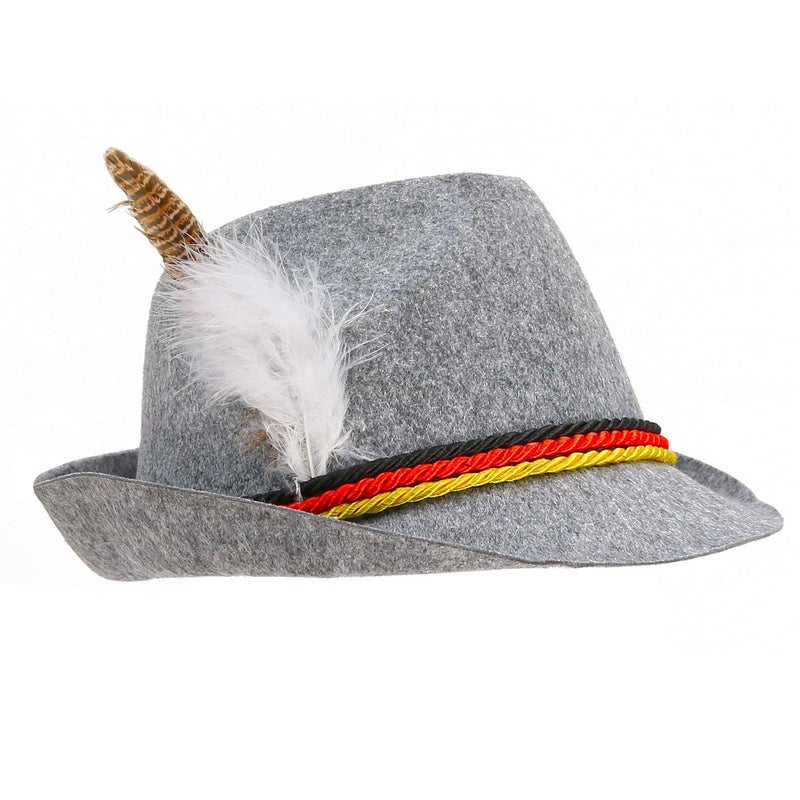 Skeleteen German Oktoberfest Alpine Fedora - Bavarian Swiss Traditional Trachten Felt Costume Hat with Feather for Kids and Adults Grey - Image 1
