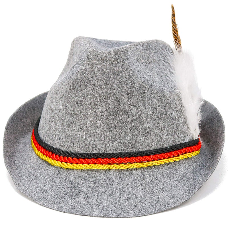 Skeleteen German Oktoberfest Alpine Fedora - Bavarian Swiss Traditional Trachten Felt Costume Hat with Feather for Kids and Adults Grey - Image 4