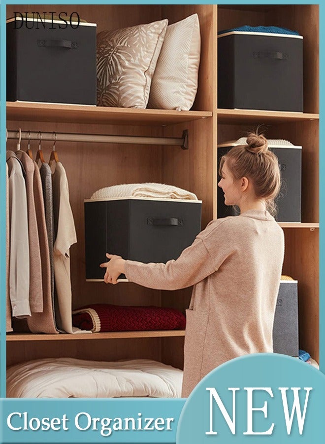 DUNISO 3 Pieces Foldable Fabric Closet Storage Organizer Home Collapsible Storage Box Fabric Cubby Storage Basket Cube Storage Bin for Clothes Home Office - Image 1