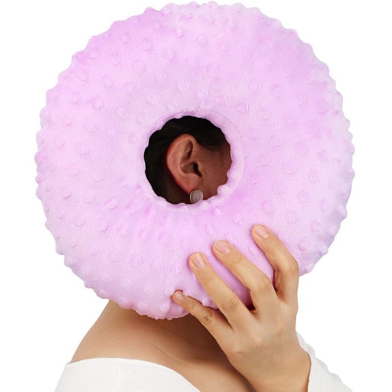 Heal n Hope Piercing Pillow Ear Pillows Donut with Hole for Ear Pain CNH Piercing Pain Relief Sleeping Pressure Sore Side Sleepers Headphones Minky Dot Lavender
