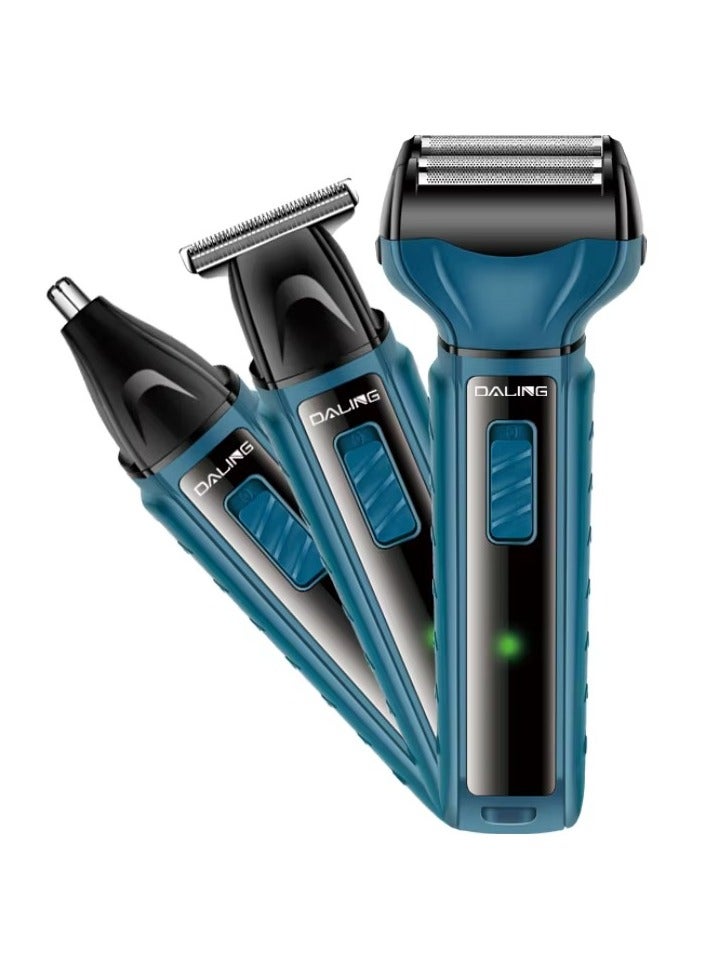 دالينغ طقم حلاقة 3 في 1 مع رأس حلاقة ورأس ماكينة قص الشعر ورأس لتشذيب الأنف، يشمل أمشاط 1مم و2مم و3مم، مجموعة عناية شخصية قابلة لإعادة الشحن - Image 1