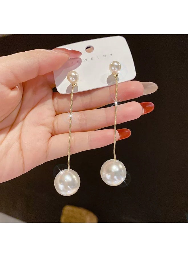 Goolsky Minimalist Long Tassel Pearl Earrings for Women – 2-Way Wear, Elegant Statement Jewelry - Image 1