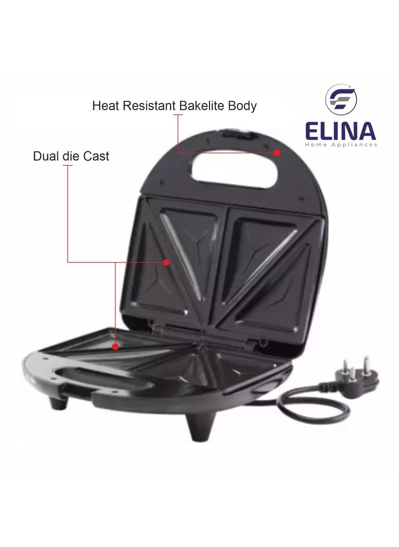 elina Elina 750W Sandwich Toaster Griller with Durable Die Cast Aluminum Plates Nonstick Coating Power Indicator Easy to Clean Compact Storage Buckle Clips Lock Black 1 year Toaster  - Image 2